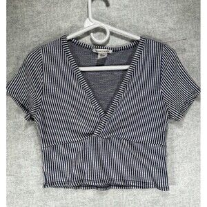 Caution to the Wind Blue Striped Crop Top Women’s size Small V Neck